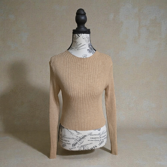 SHEIN Sweaters - SHEIN Tan Ribbed Crew‎ Neck Sweater